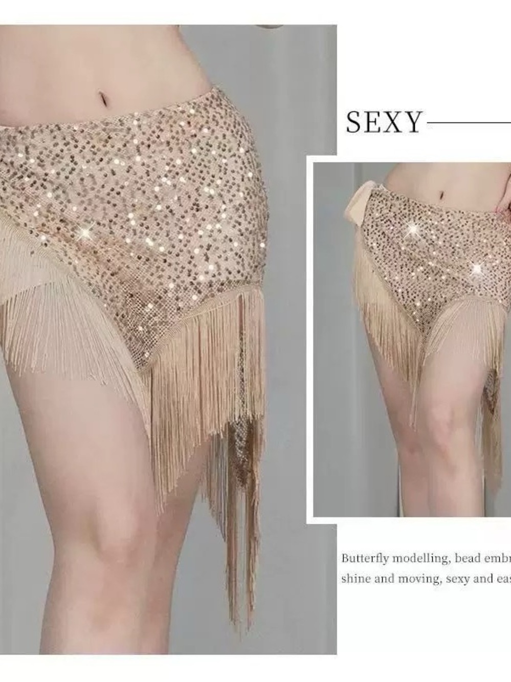 Sequin Fringe Belly Dance Hip Scarf - Picture 2 of 3